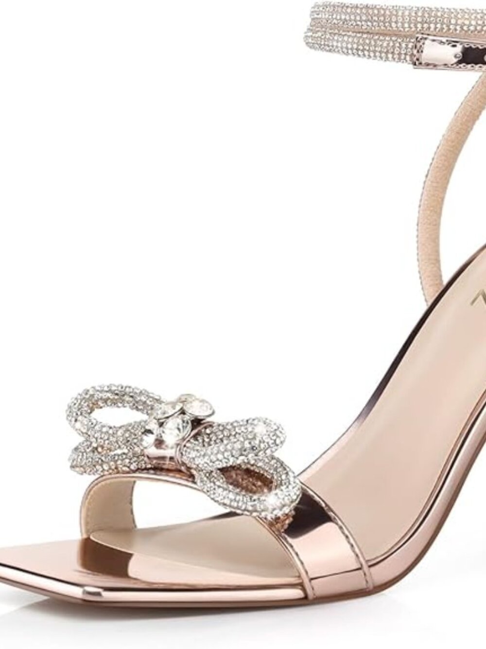 Women Strappy Bow Heels: Double Bowknot Open Toe Kitten Heeled Sandals, Sparkly